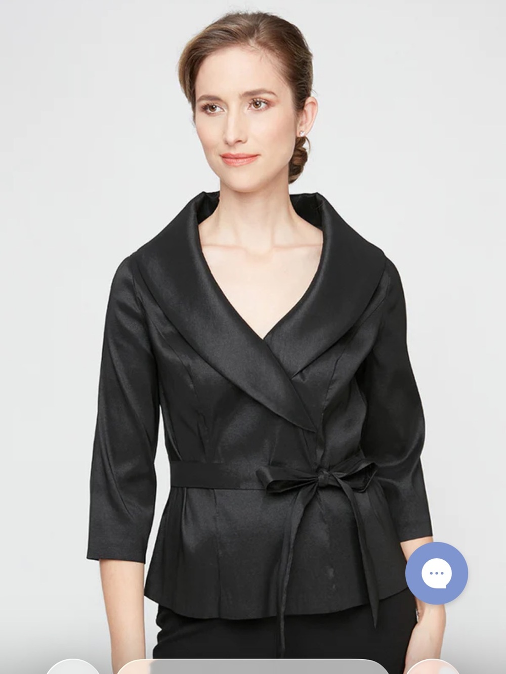 Alex Evenings Black Shawl Collar Wrap Blouse